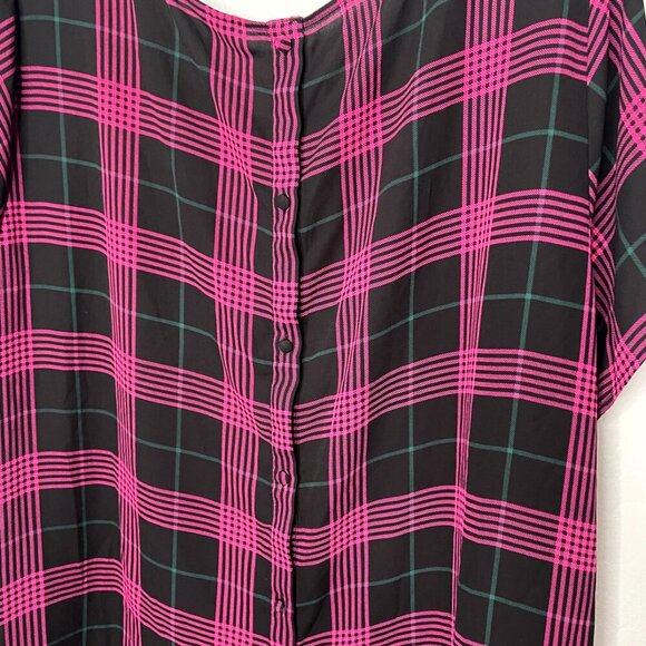 Torrid Pink and Black Georgette Plaid Button Back Sheer Blouse 4 4X 26 - Picture 7 of 8